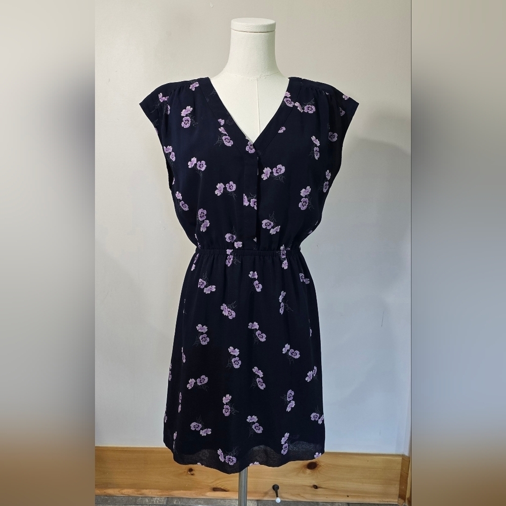 Madewell Skygaze Navy Mini Dress Pink & Lavendar Floral Sz. 4